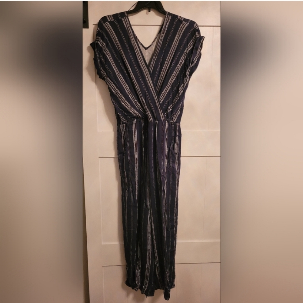 2 for $50 - Style & Co Women’s Size Large Navy Striped Jumpsuit